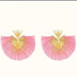Bubblegum Pink and Gold Fringe Large Fan Earrings